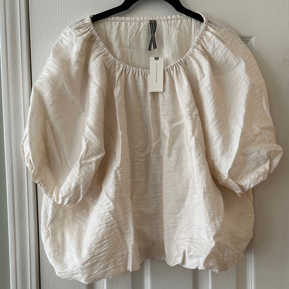 Anthropologie Cream Textured Bubble Top